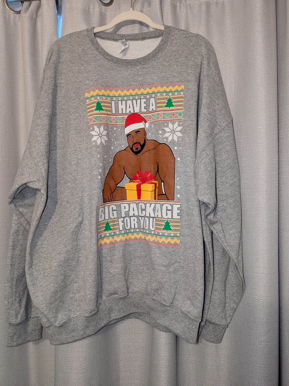 Gray Novelty Men's Christmas Sweatshirt - 'I Have A Big Package For You' 3XL